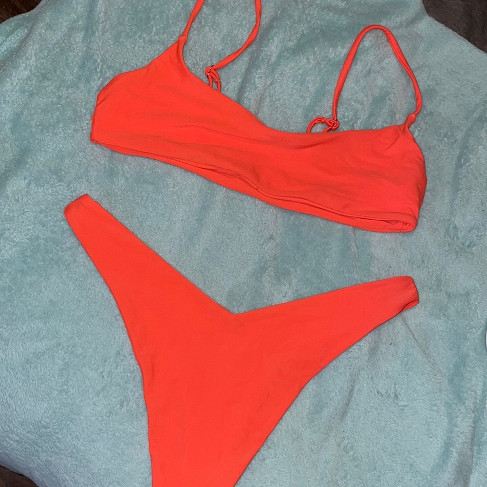 orange straight top bikini set